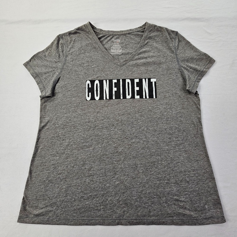Danskin Now Confident Gray Short Sleeve Semi Fitted V-Neck T-Shirt Women's XL